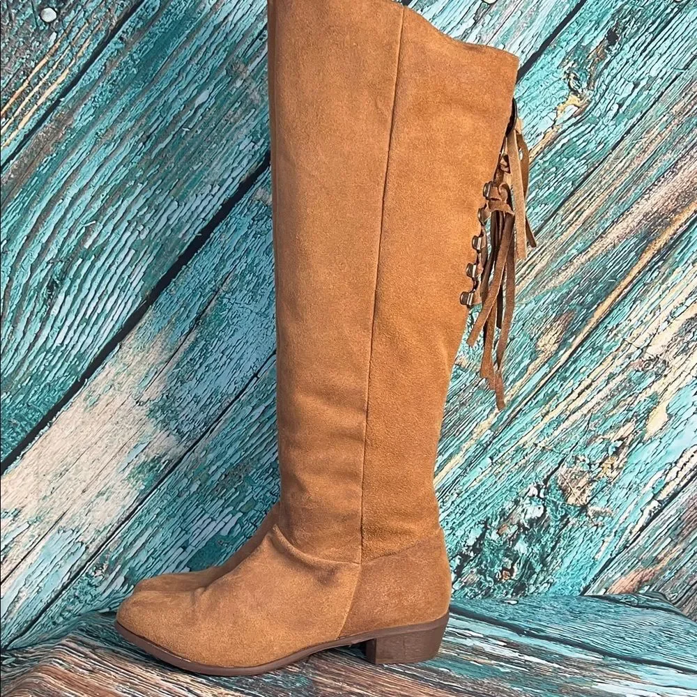 Naughty Monkey Brown Over the Knee Fringe Boots